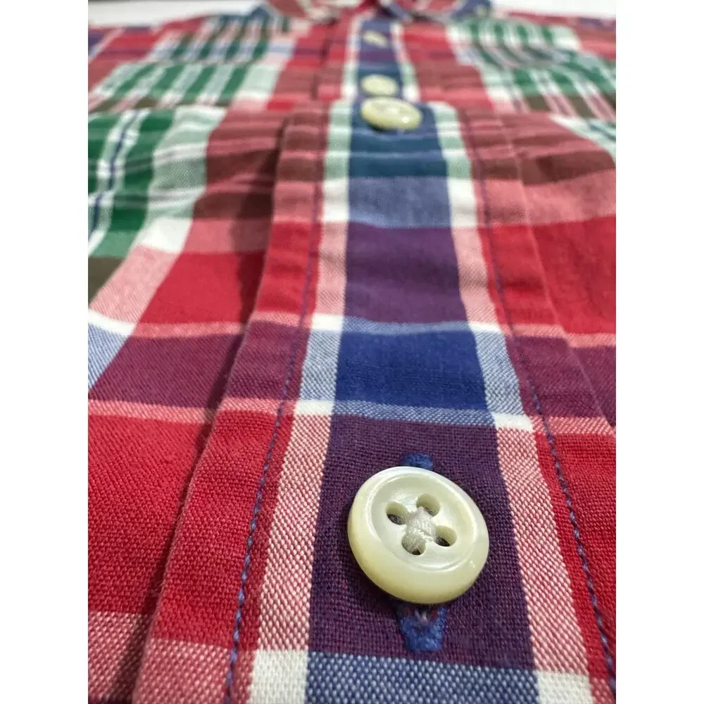 Polo Ralph Lauren Red Blue Green Checkers Button Down Shirt Large 100% Cotton